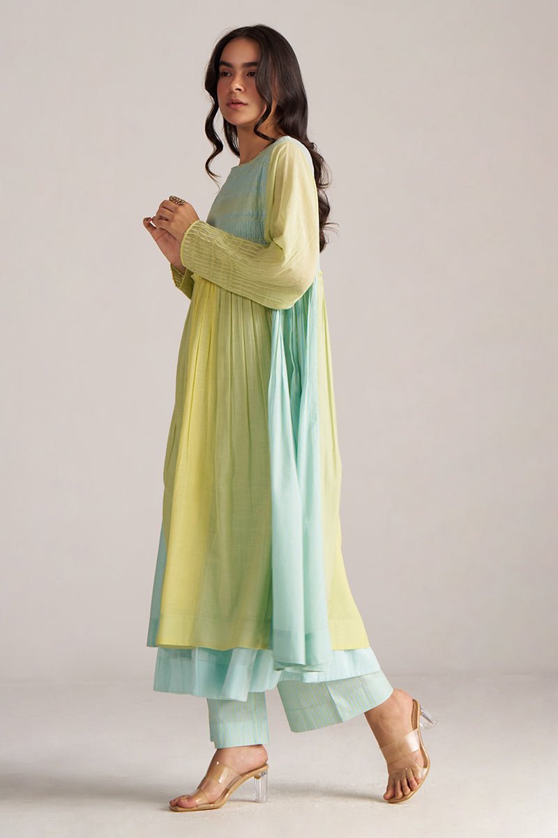 Morning Mist Blue and Celery Green-Yellow Co-ord Set