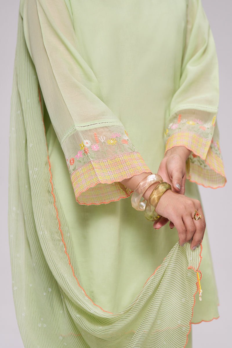 Pistachio Mul-Chanderi Kurta Set - Ganga Fashions