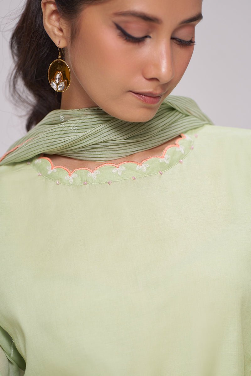 Pistachio Mul-Chanderi Kurta Set - Ganga Fashions