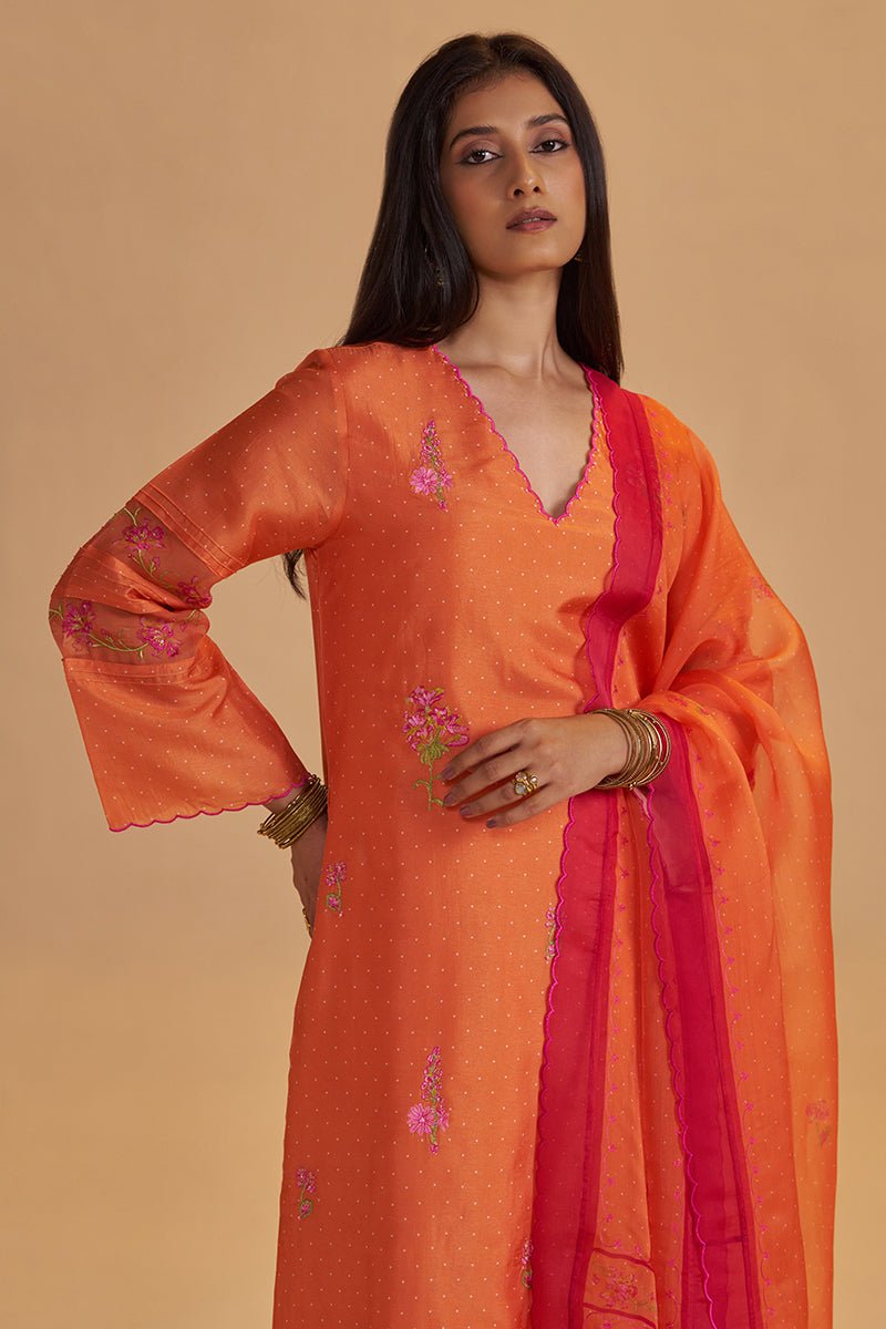 Dusty Orange Silk Festival Kurta Set - Ganga Fashions