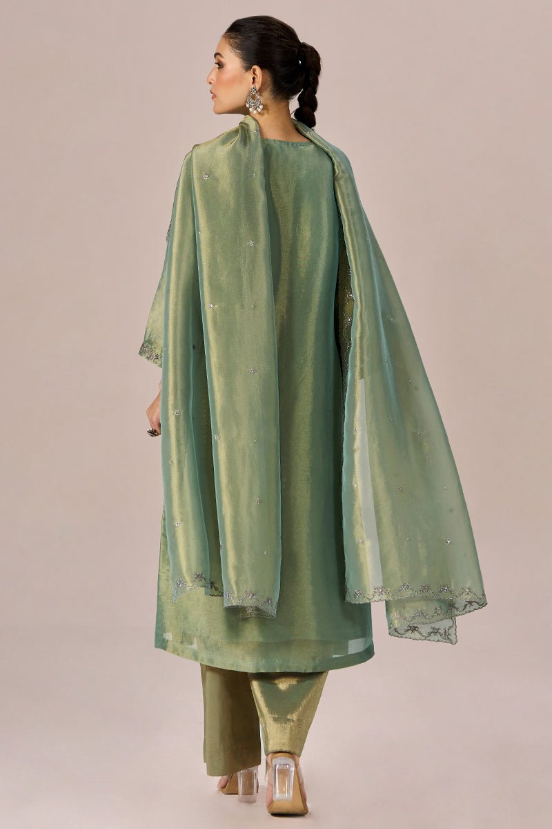 Pista Tissue Festive Kurta Set - Ganga Fashions