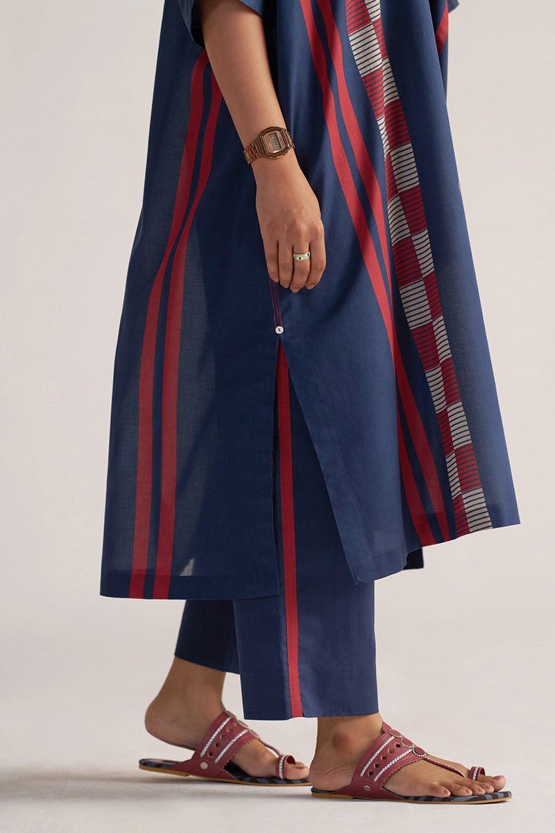 leg view Navy Blue Mul-Mul Kaftaan Set