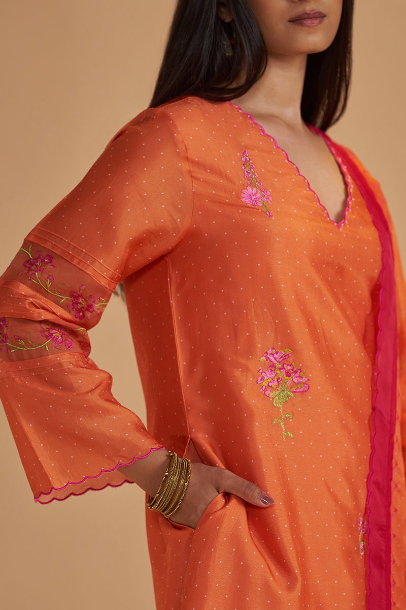 Dusty Orange Silk Festival Kurta Set - Ganga Fashions