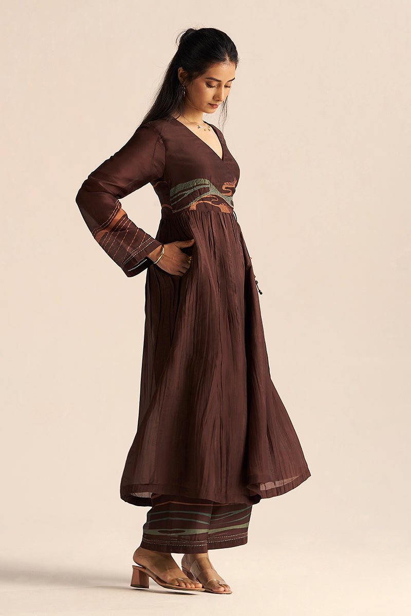 right side view Buy Dark Chocolate Silk Co-Ord Set for Women