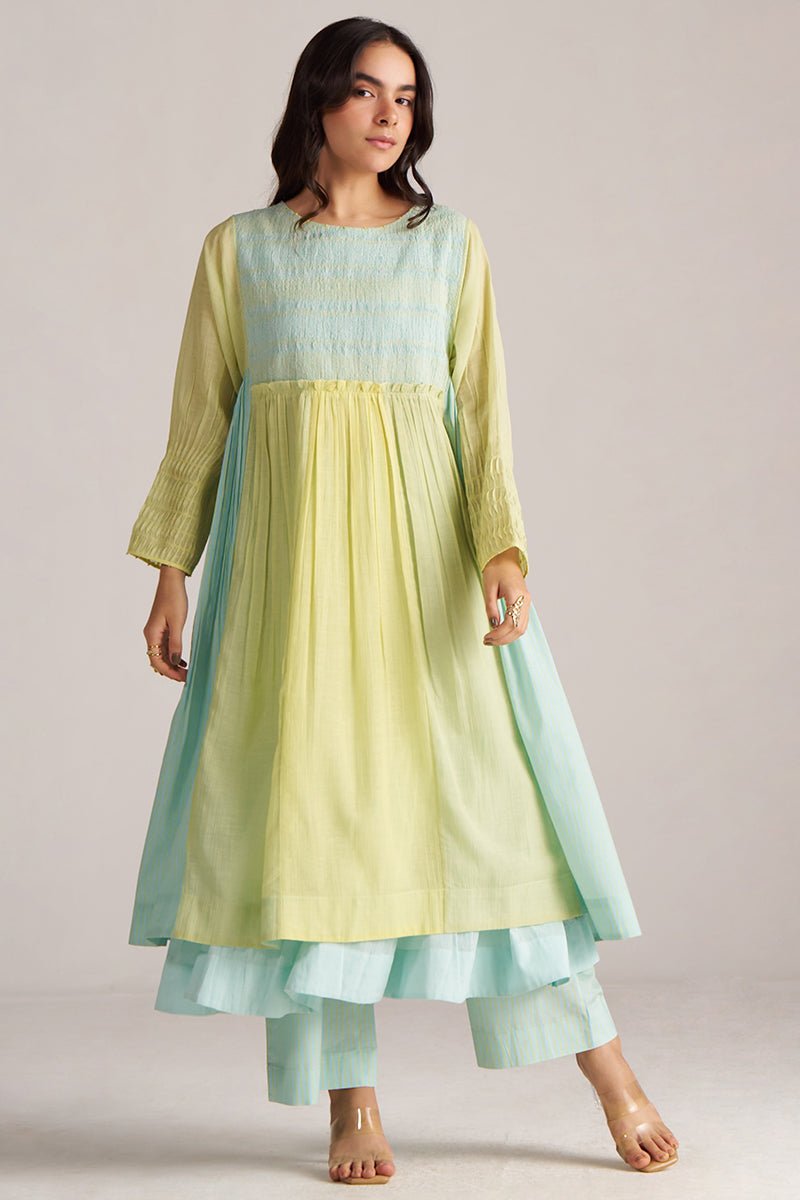 Morning Mist Blue and Celery Green-Yellow Co-ord Set
