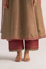 Lark Beige and Dull Maroon Tissue Print Kurta Set