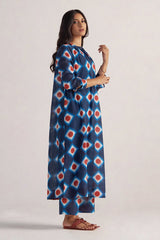 right side mode view Deep Blue Cotton Linen Printed Co-ord Set