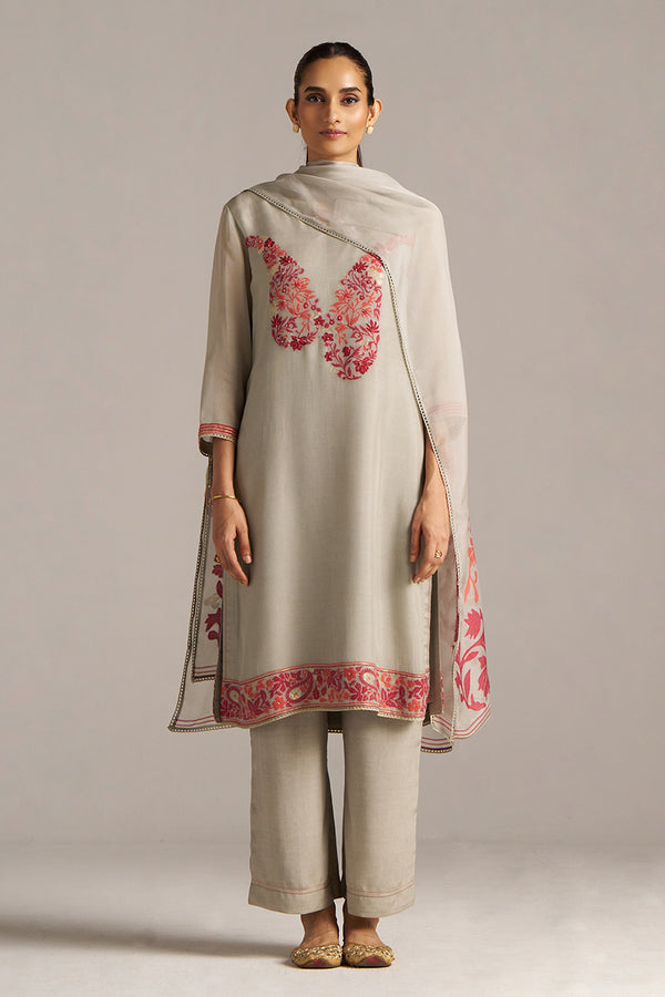 Grey Woven Orgenza Kurta Set