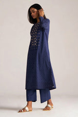 Blue and Off White Mul-Mul Print Co-ord Set