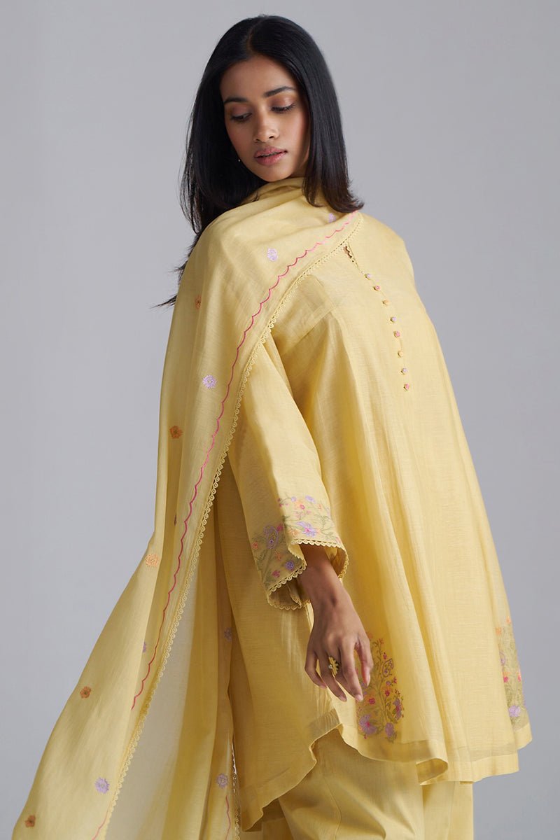 Jojoba Yellow Chanderi Kurta Set
