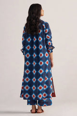 back side model view Deep Blue Cotton Linen Printed Co-ord Set