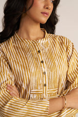 Mustard and White Print Cotton Kurta
