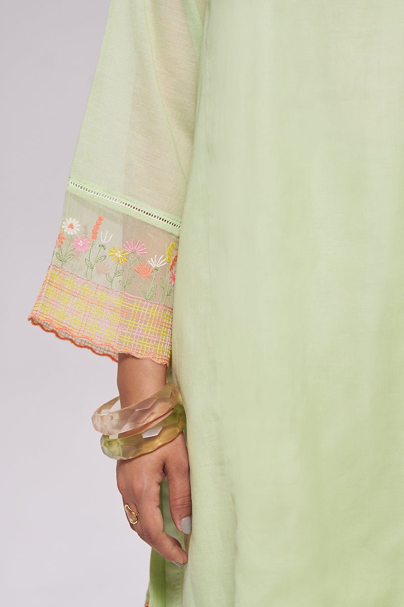 Pistachio Mul-Chanderi Kurta Set - Ganga Fashions