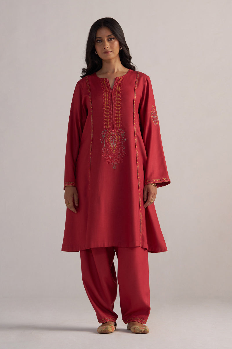 Jester Red Pashmina Kurta Set