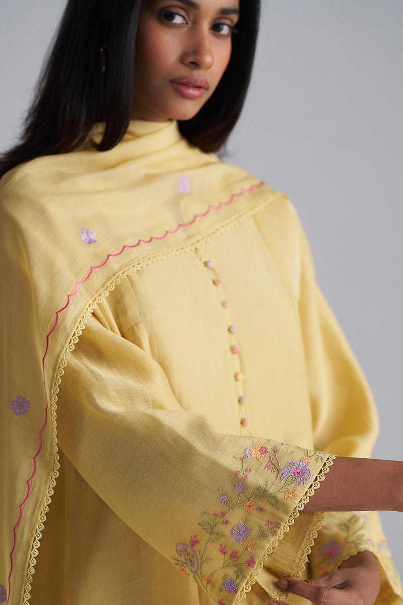 Jojoba Yellow Chanderi Kurta Set
