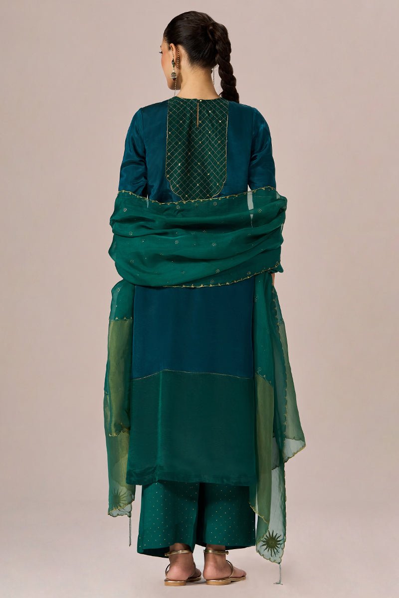 Peacock Blue and Peacock Green Festive kurta Set - Ganga Fashions