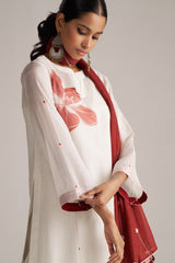 Ivory and Maroon Pure Chanderi Kurta Set