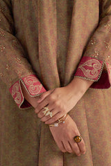 Lark Beige and Dull Maroon Tissue Print Kurta Set