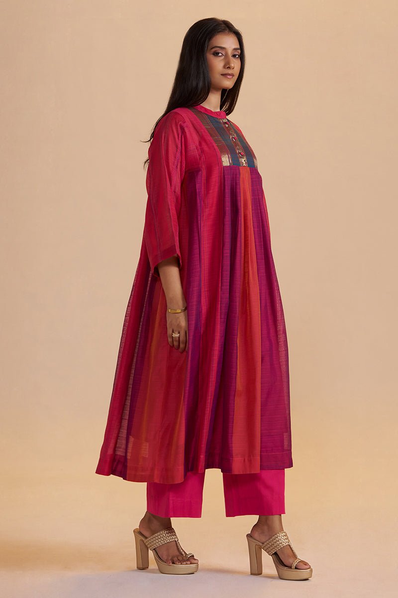 Wine and Rani Pink Woven Co-ord Set - Ganga Fashions