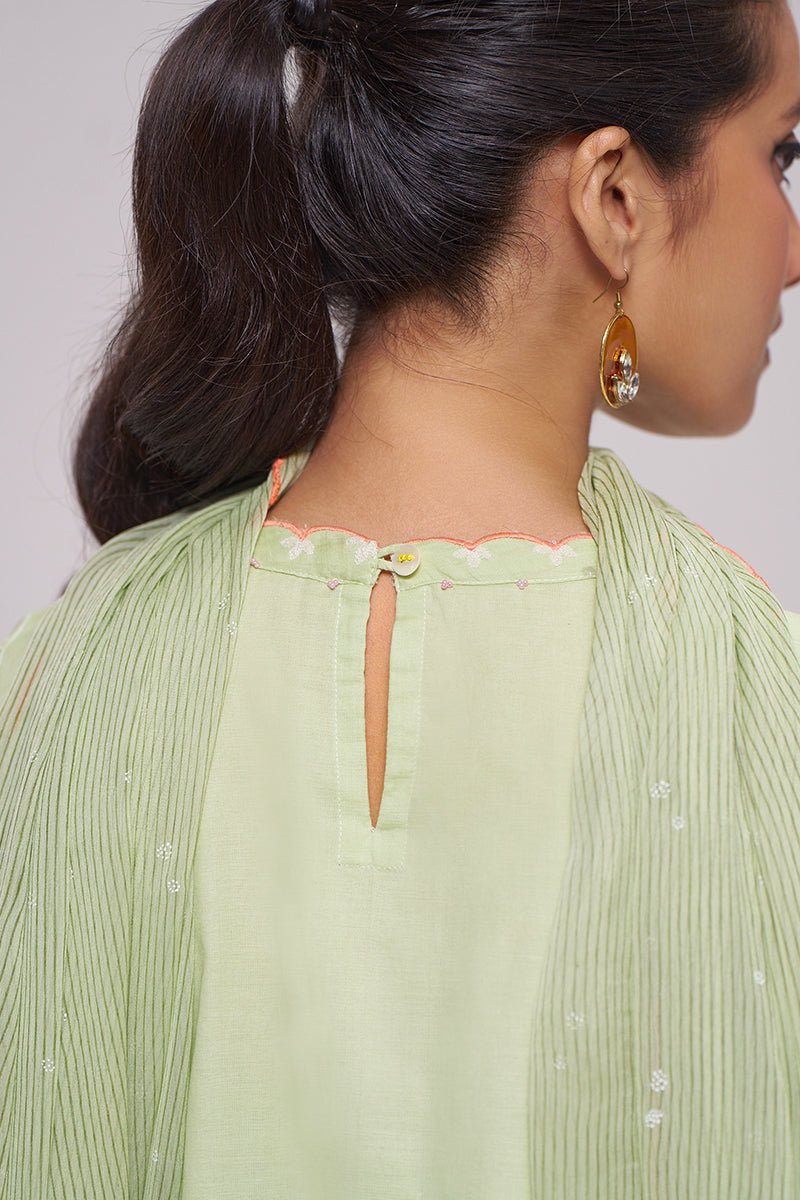 Pistachio Mul-Chanderi Kurta Set - Ganga Fashions