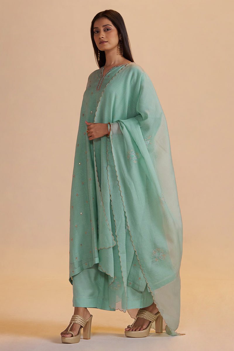 Pale Turquoise Chanderi Silk Festive Kurta Set - Ganga Fashions