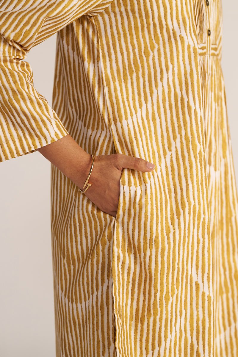 Mustard and White Print Cotton Kurta