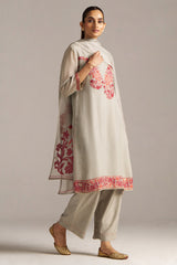 Grey Woven Orgenza Kurta Set