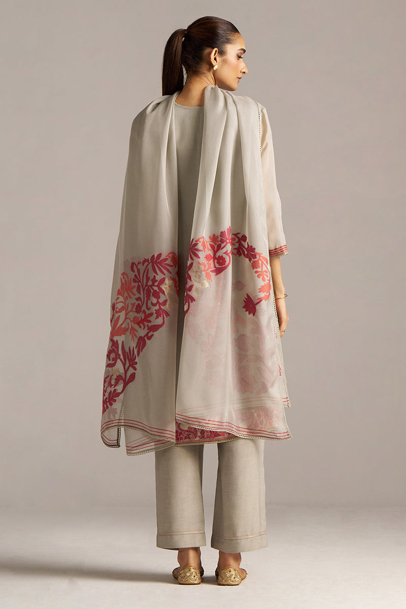 Grey Woven Orgenza Kurta Set