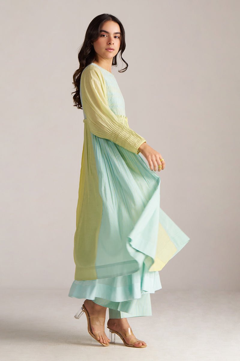 Morning Mist Blue and Celery Green-Yellow Co-ord Set