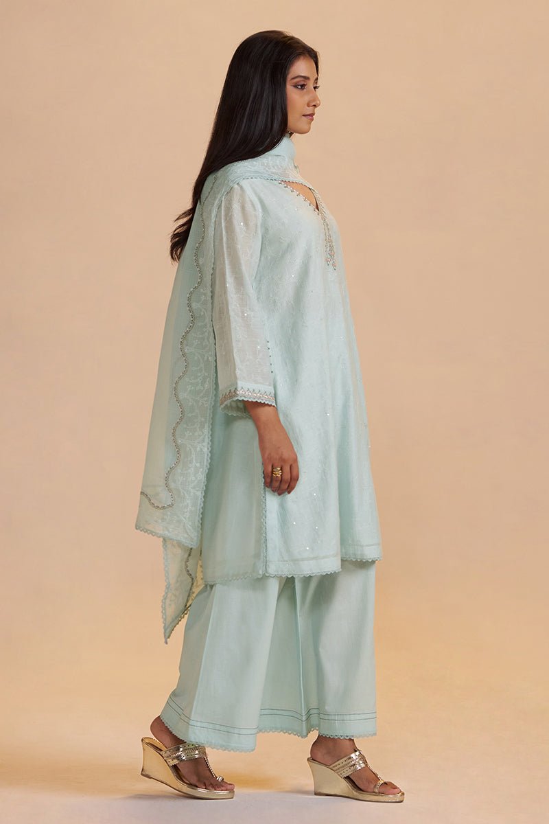 Misty Blue Chanderi Festive Kurta Set - Ganga Fashions
