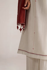 Ivory and Maroon Pure Chanderi Kurta Set