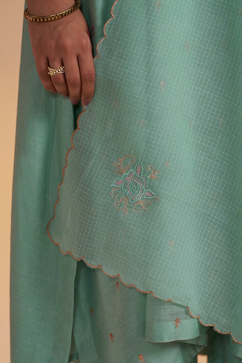 Pale Turquoise Chanderi Silk Festive Kurta Set - Ganga Fashions