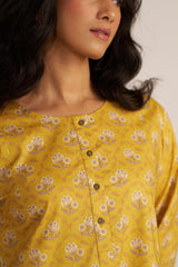 Mustard Yellow Print Cotton Kurta