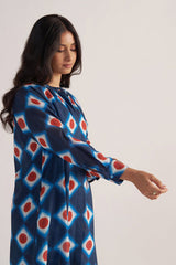 right hand view Deep Blue Cotton Linen Printed Co-ord Set