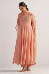Peach Georgette Anarkali Kurta Set