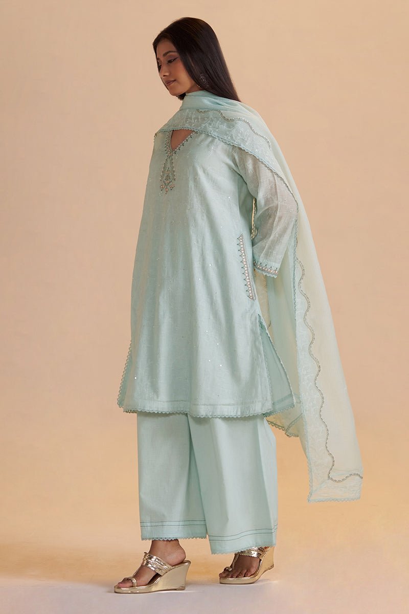 Misty Blue Chanderi Festive Kurta Set - Ganga Fashions