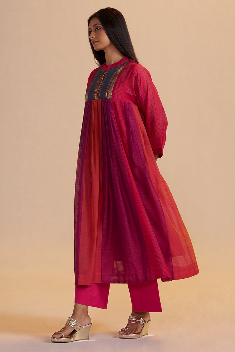 Wine and Rani Pink Woven Co-ord Set - Ganga Fashions