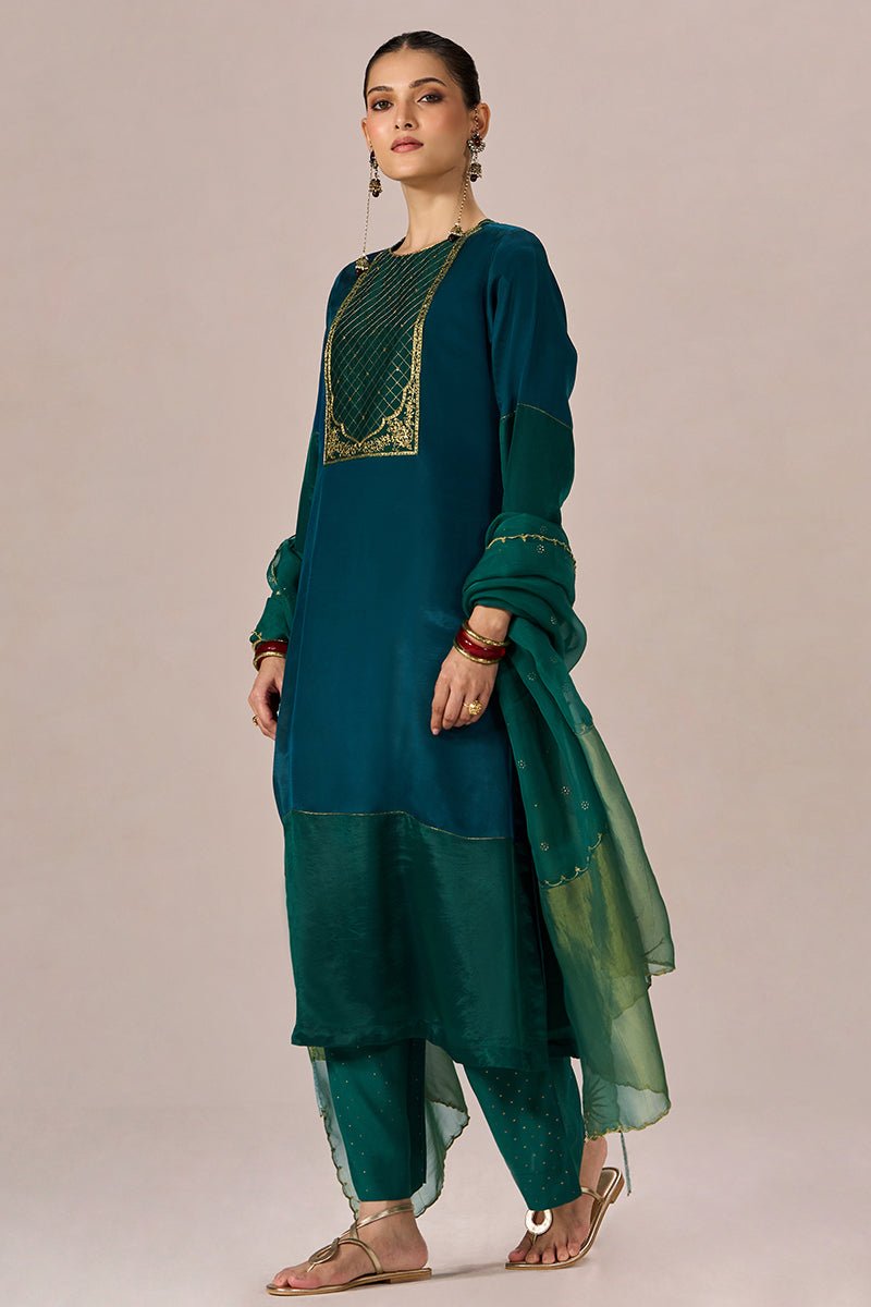 Peacock Blue and Peacock Green Festive kurta Set - Ganga Fashions