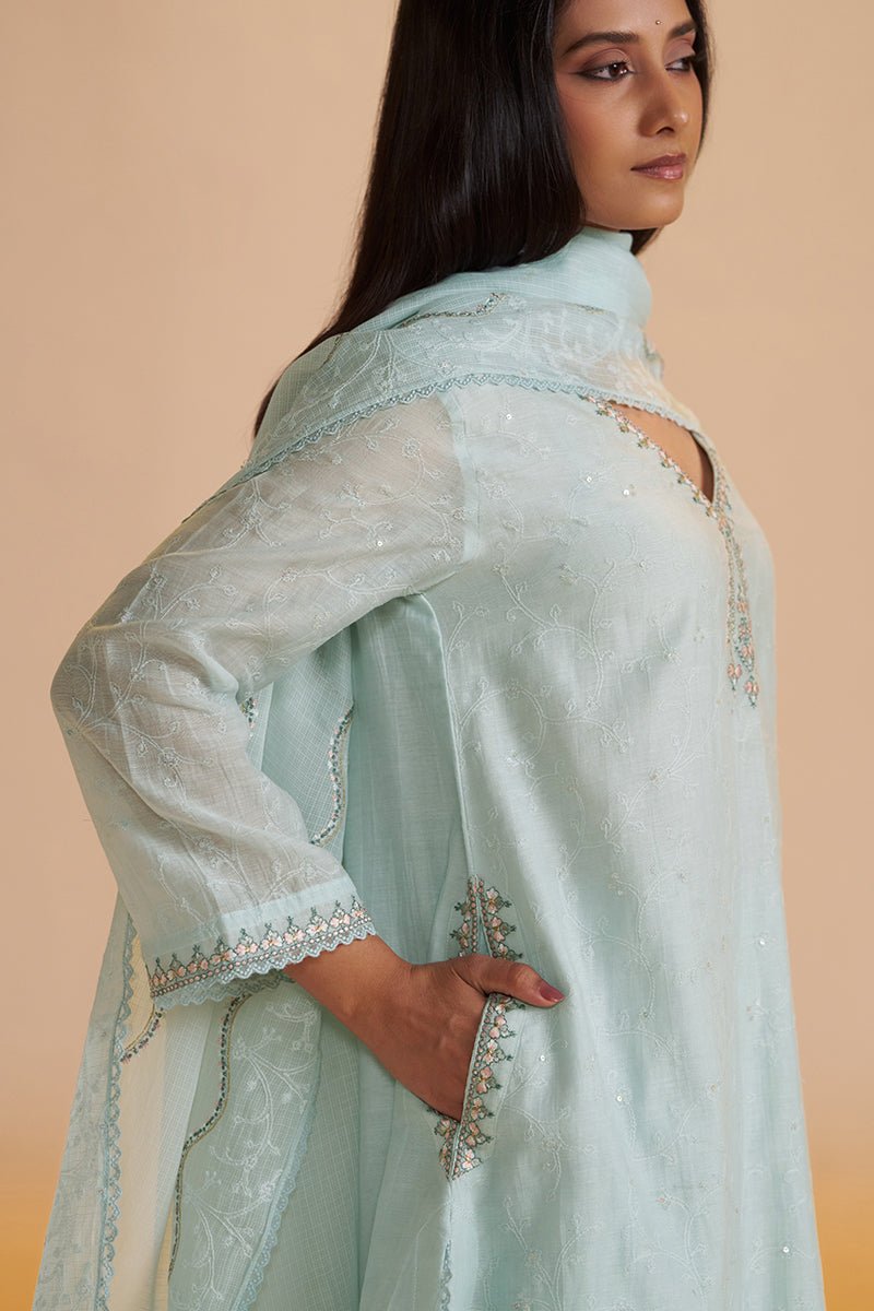 Misty Blue Chanderi Festive Kurta Set - Ganga Fashions