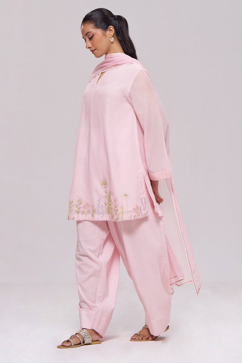 Light Pink Mul-Chanderi Kurta Set - Ganga Fashions