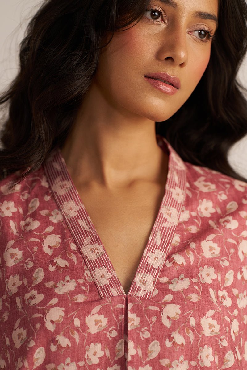 Dusty Slate Rose and Beige Print Cotton Co-ord Set