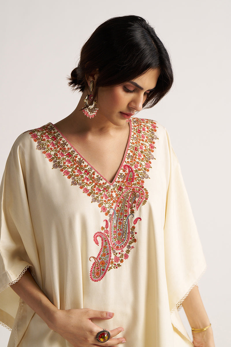 Antique White Pashmina Kaftan Set