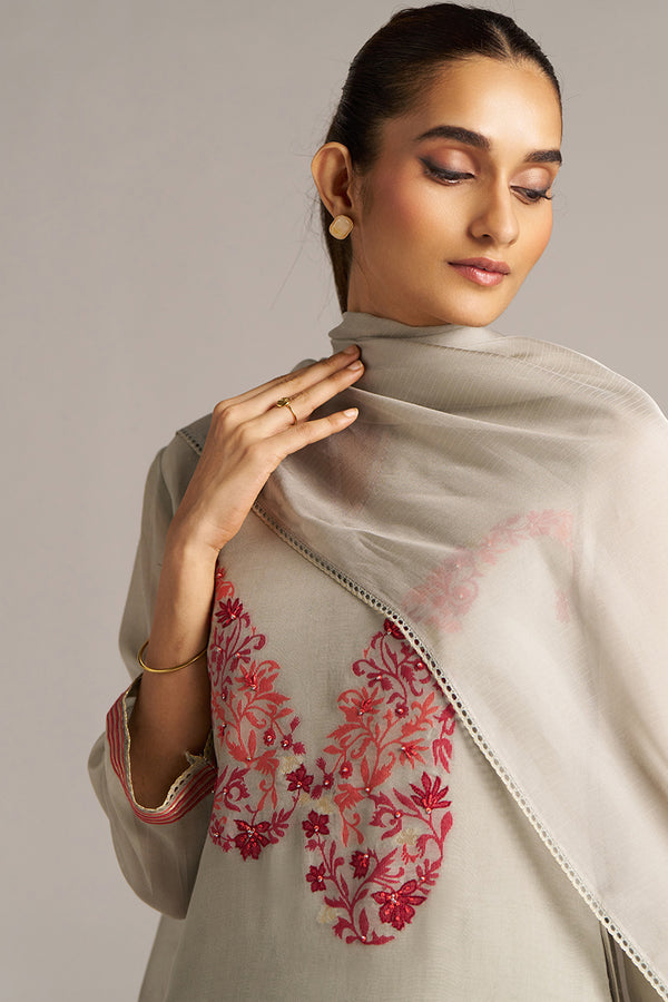 Grey Woven Orgenza Kurta Set