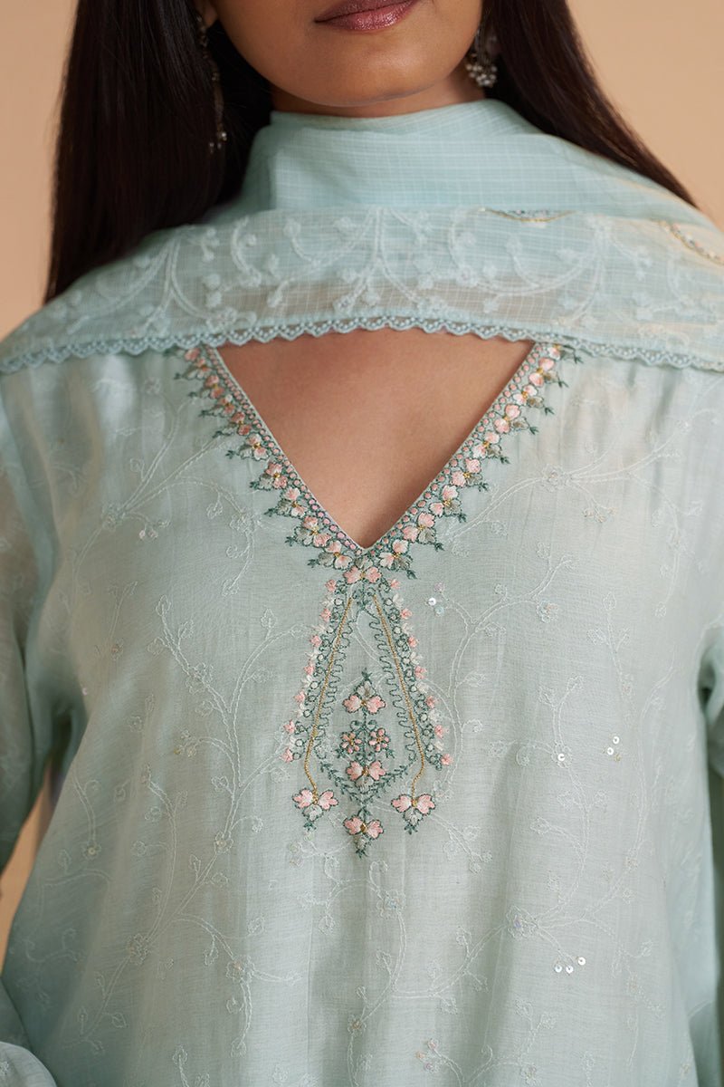 Misty Blue Chanderi Festive Kurta Set - Ganga Fashions
