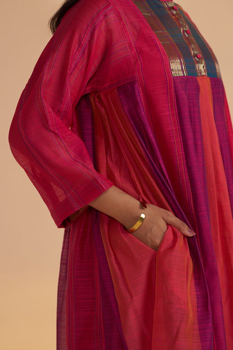 Wine and Rani Pink Woven Co-ord Set - Ganga Fashions