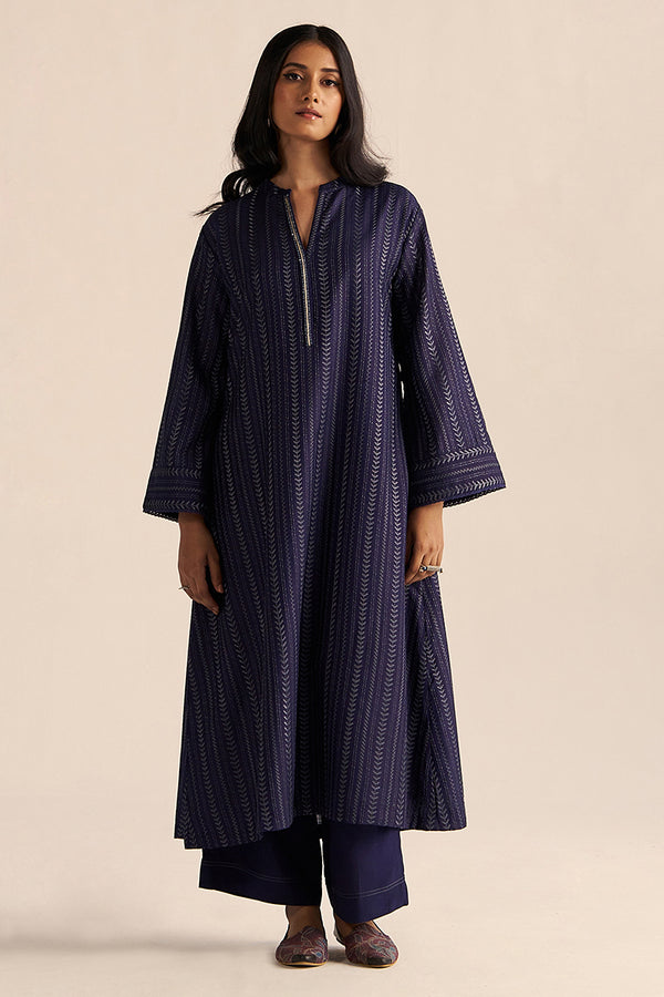 Medieval Blue Embroidered Raw Silk Co-ord Set