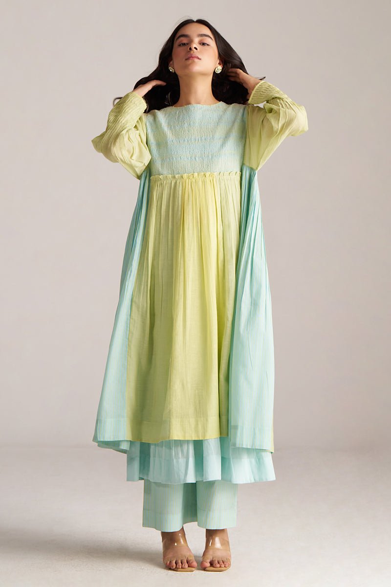 Morning Mist Blue and Celery Green-Yellow Co-ord Set