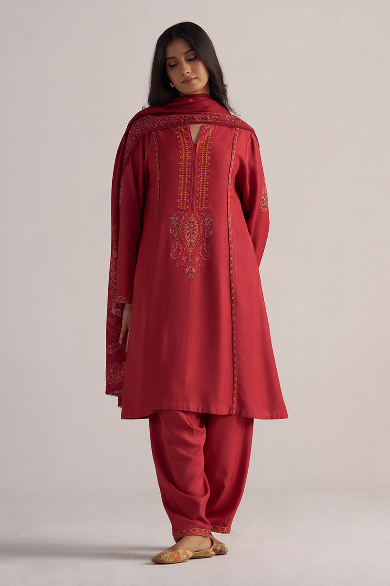 Jester Red Pashmina Kurta Set