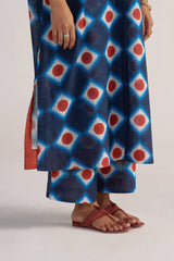 leg view Deep Blue Cotton Linen Printed Co-ord Set