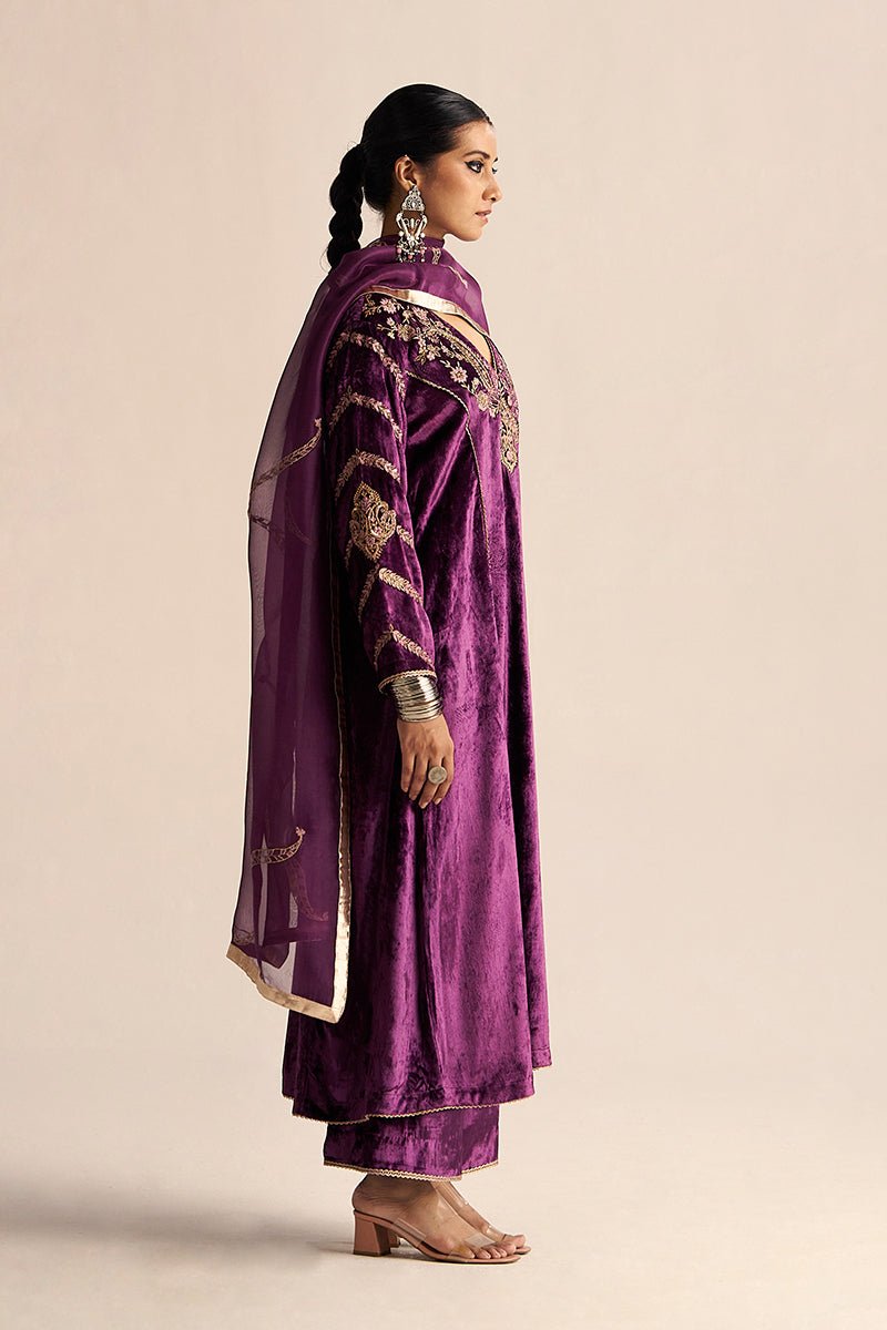 Right Side Imperial Purple Velvet Festive Kurta Set
